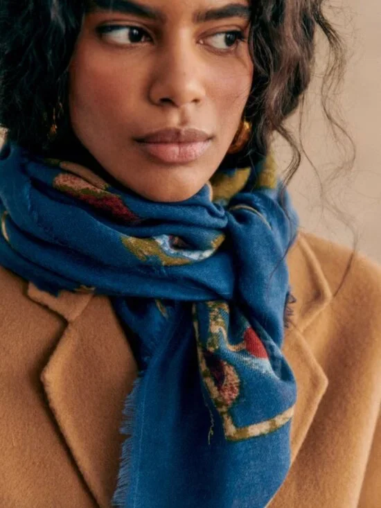 Sézane NWT Pio Scarf in Blue Merveille Print - Picture 1 of 6